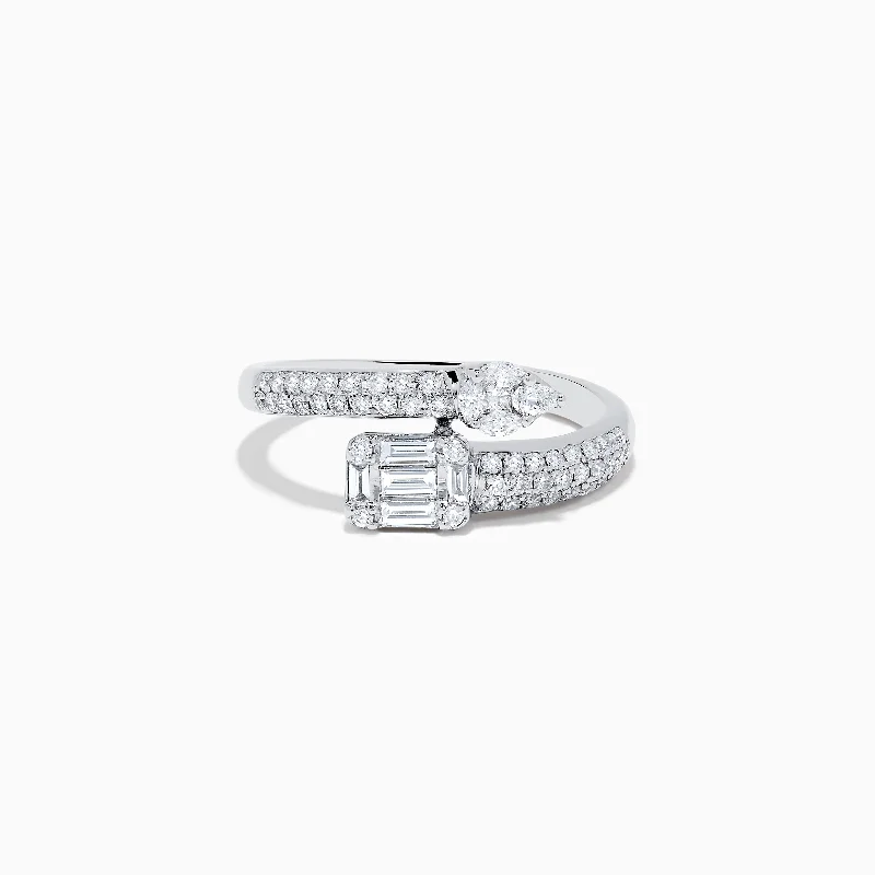 handcrafted gemstone women's rings -Classique 14K White Gold Diamond Bypass Ring 0.65 TCW