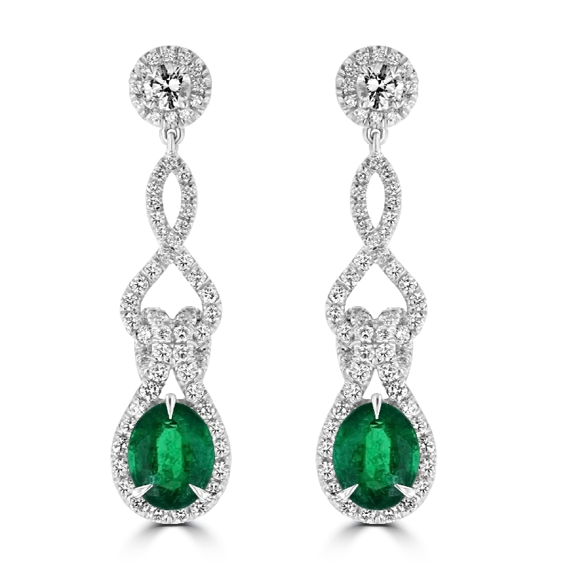 Ladies Timeless Earrings -JULEVE 18KT 5.08 CTW EMERALD & 2.58 CTW DIAMOND LOOP DROP EARRINGS-SOLD