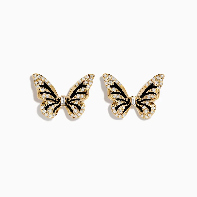 Ladies Special Occasion Earrings -Safari 14K Yellow Gold Diamond Butterfly Stud Earrings