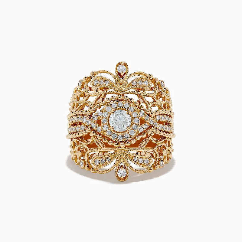 trendy women's rings -D'oro 14K Yellow Gold Diamond Statement Ring