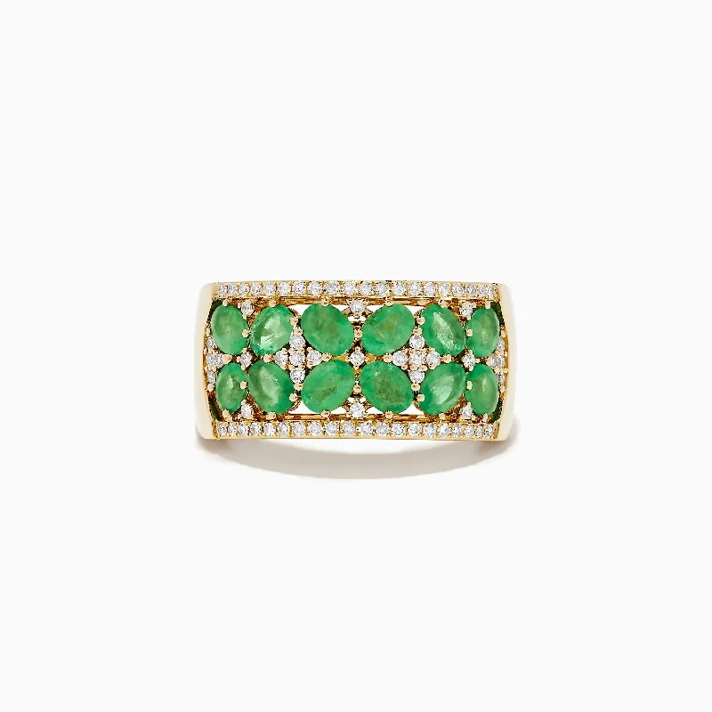 nature-inspired women's rings -Brasilica 14K Yellow Gold Emerald and Diamond Ring