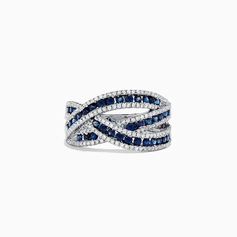 platinum women's rings -Royale Bleu 14K White Gold Sapphire and Diamond Ring, 1.43 TCW