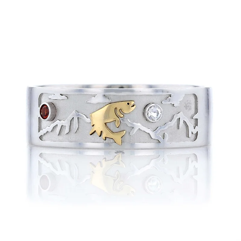 promise rings for women -Garnet & Moonstone Mountain Fish Ring