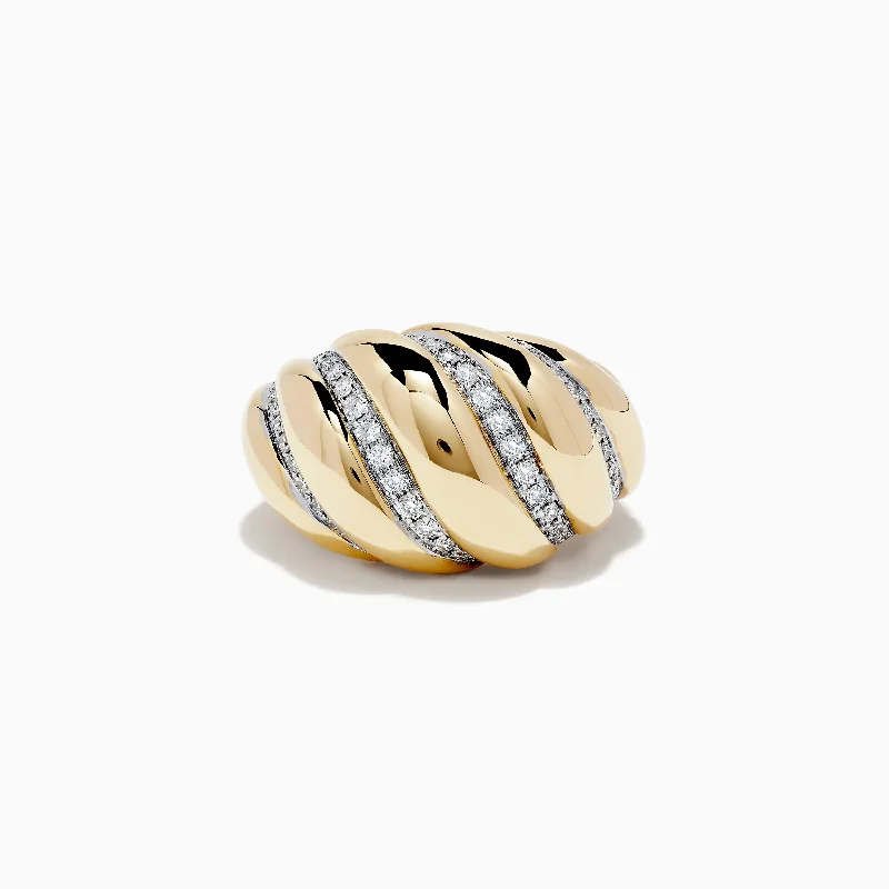 arthritis relief women's rings -D'Oro 14k Yellow Gold Dome Diamond Croissant Ring