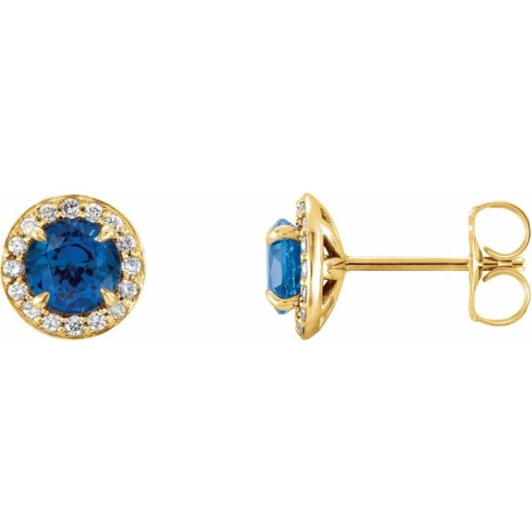 Ladies Meditation Earrings -14K Yellow 3.5 mm Natural Blue Sapphire & 1/8 CTW Natural Diamond Earrings