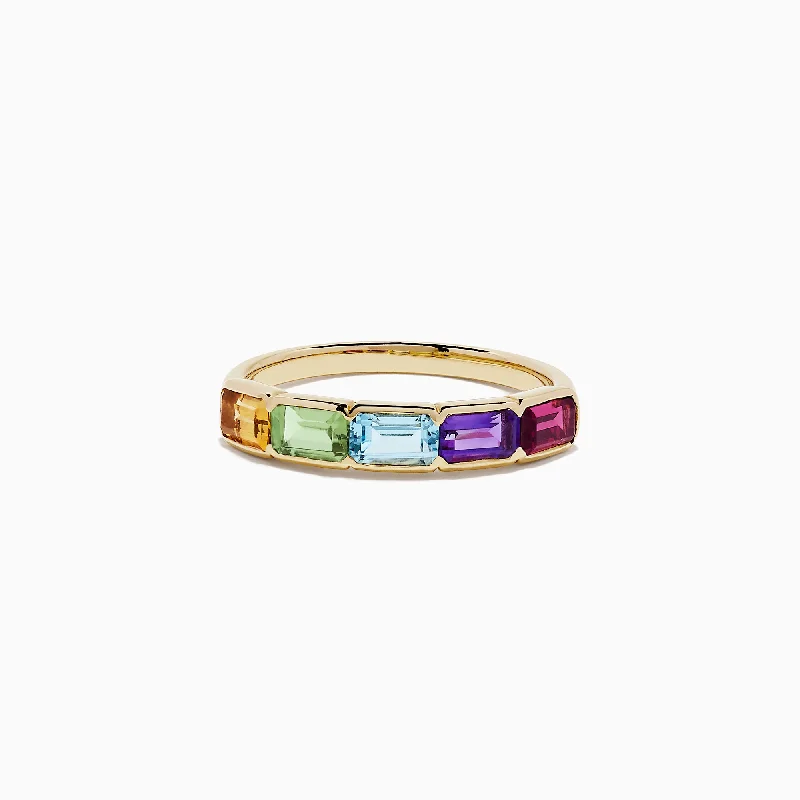 adjustable women's rings -Mosaic Gold 14K Yellow Gold Multi Gemstone Ring, 1.55 TCW