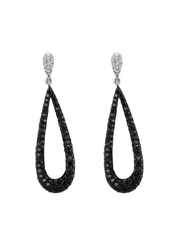 Ladies High-End Earrings -14K White Gold Black and White Diamond Earrings, 1.40 TCW