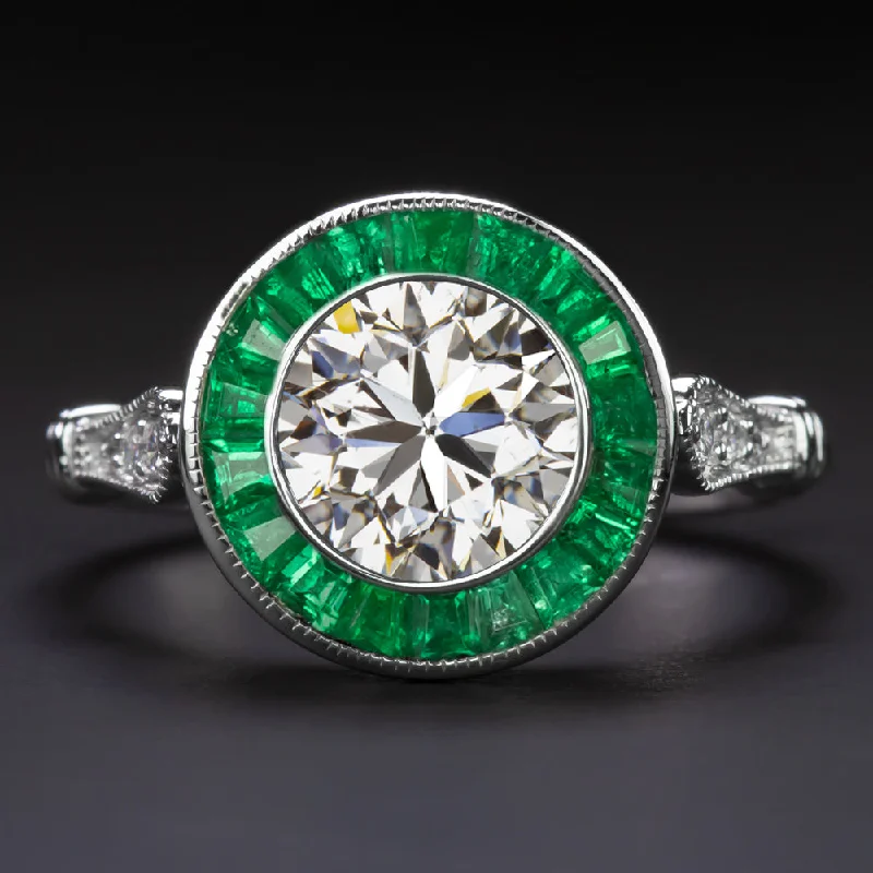 Promise Engagement Rings -1.5ct GIA CERTIFIED DIAMOND ENGAGEMENT RING VINTAGE STYLE EMERALD HALO ART DECO