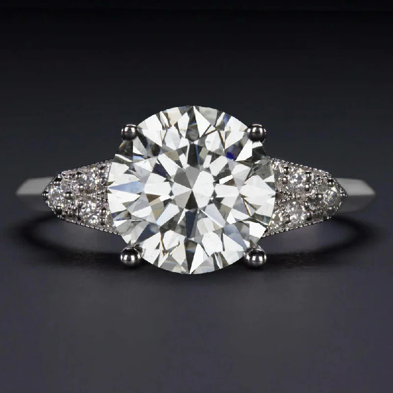 Faith Engagement Rings -2.5ct GIA CERTIFIED DIAMOND ENGAGEMENT RING 3x EXCELLENT CUT ROUND VINTAGE STYLE