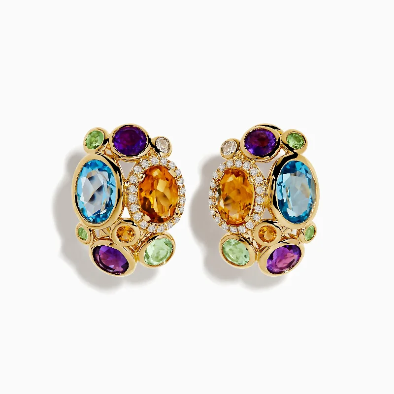 Ladies Keepsake Earrings -Mosaic 14K Yellow Gold Multi Gemstone Earrings