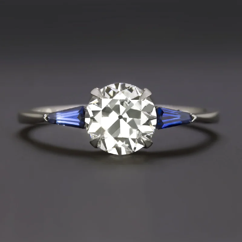 Architectural Engagement Rings -1.14c OLD TRANSITIONAL CUT DIAMOND SAPPHIRE ENGAGEMENT RING CERTIFIED WHITE GOLD