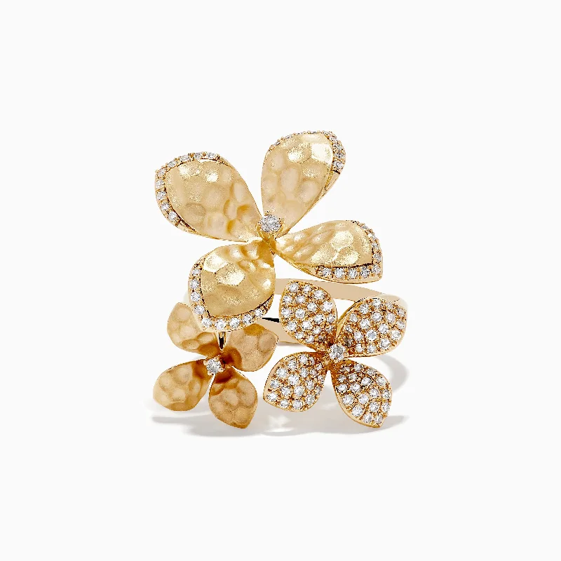 baroque women's rings -D'Oro 14K Yellow Gold Diamond Flower Ring