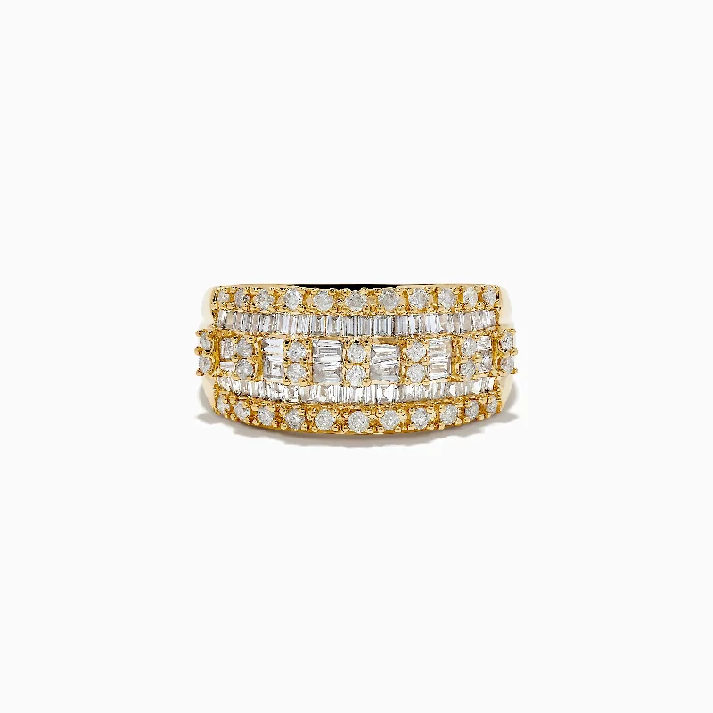 stackable women's rings -D'Oro 14K Yellow Gold Diamond Ring 0.98 TCW