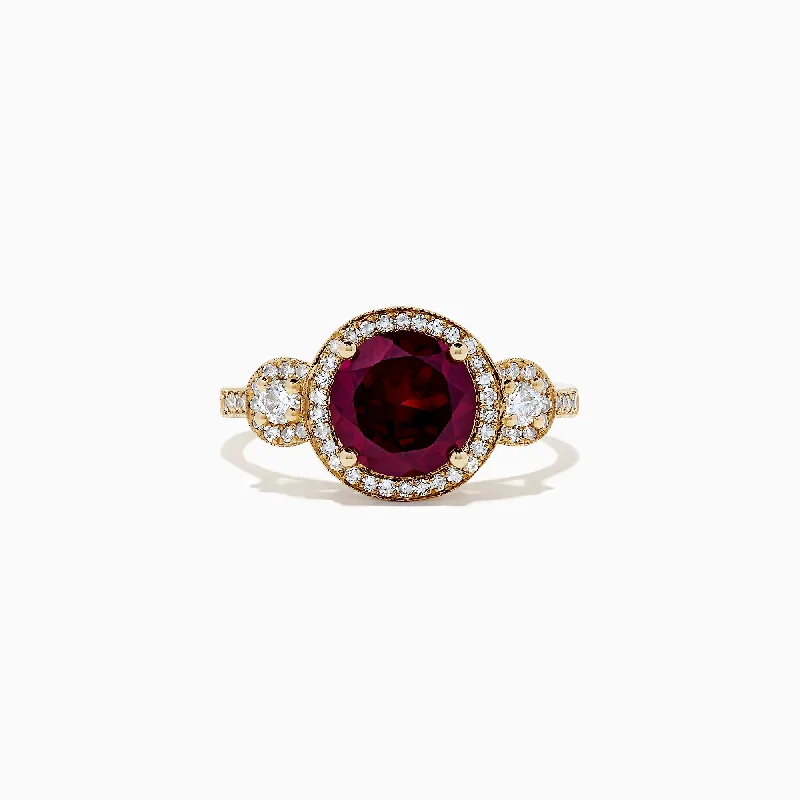 trillion-cut women's rings -Bordeaux 14K Yellow Gold Rhodolite Garnet and Diamond Ring, 2.14 TCW