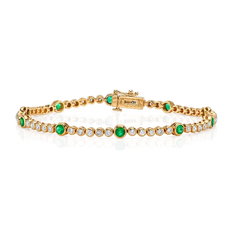 Ladies Bracelets with Obsidian-Emerald Diamond Bezel Tennis Bracelet