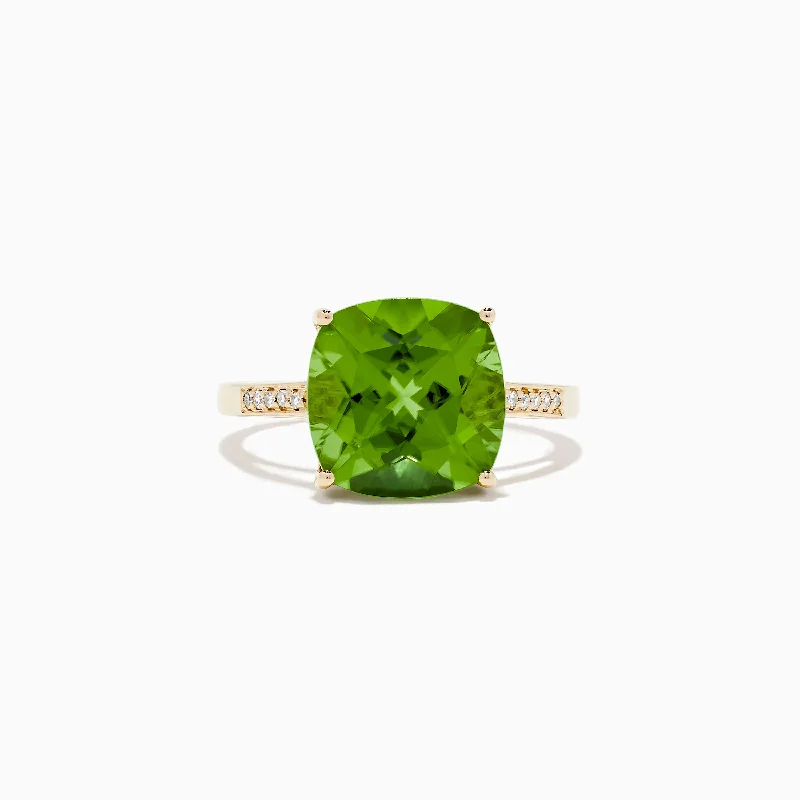 interlocking women's rings -14K Yellow Gold Peridot and Diamond Ring