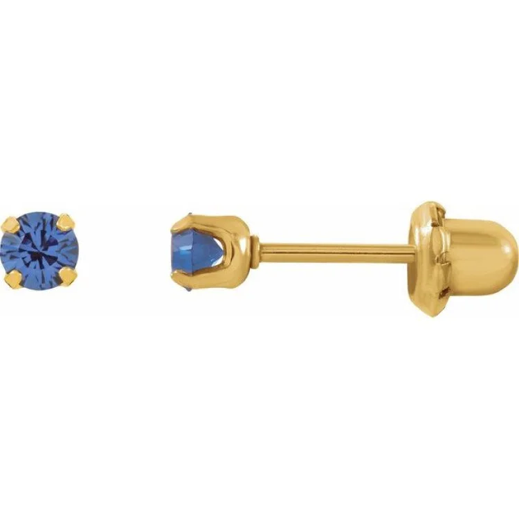 Ladies Sterling Silver Earrings -24K Gold-Plated Stainless Steel Imitation Blue Sapphire Inverness® Piercing Earrings