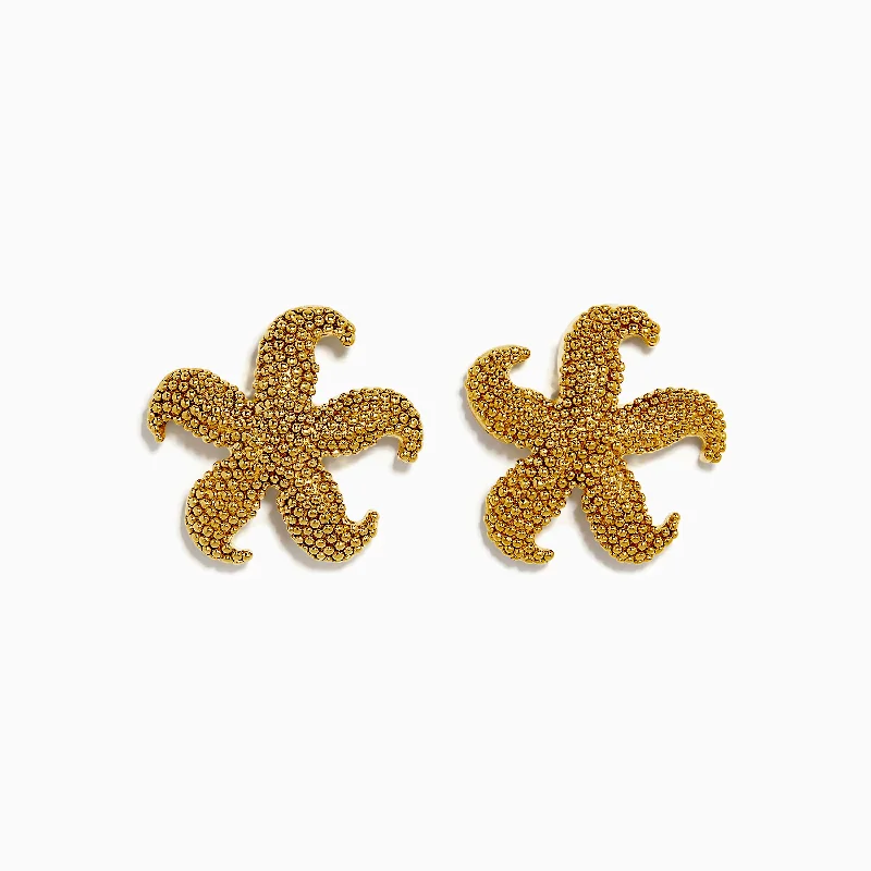 Ladies Glass Earrings -14K Yellow Gold Starfish Stud Earrings