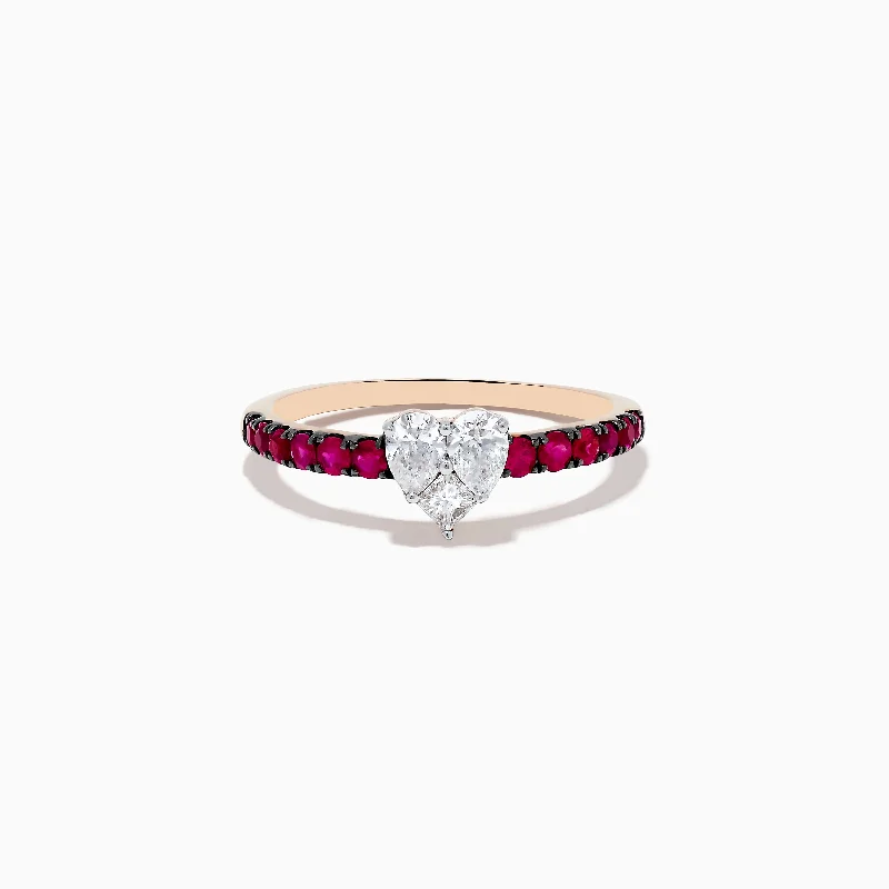 birthstone women's rings -14k Rose Gold Ruby and Diamond Heart Ring