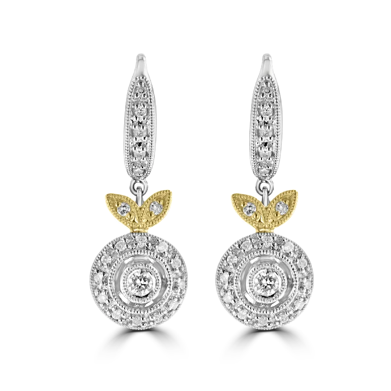 Ladies Quirky Earrings -18K WHITE AND ROSE GOLD 0.23 CTW DIAMOND HALO DROP EARRINGS