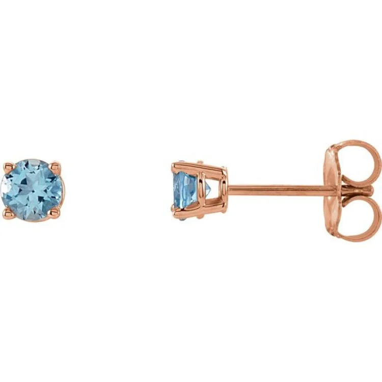 Ladies Hope Earrings -14K Rose 4 mm Natural Aquamarine Stud Earrings