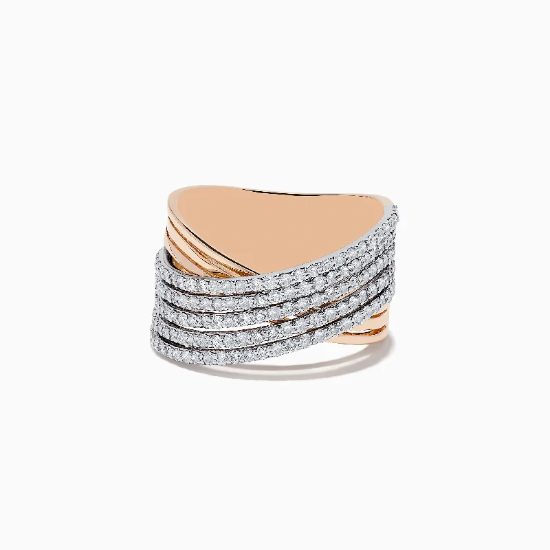 birthstone women's rings -14K Two-Tone Gold Diamond Crossover Ring