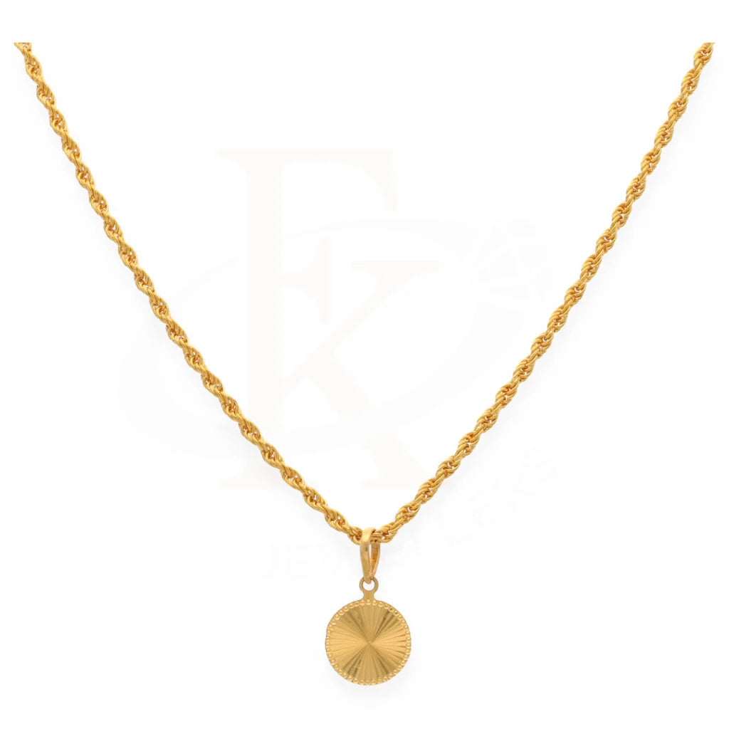 Ladies Geometric Necklaces -handcrafted necklaces for women -Gold Necklace (Chain With Gold Round Shaped Pendant) 21KT - FKJNKL21K7580