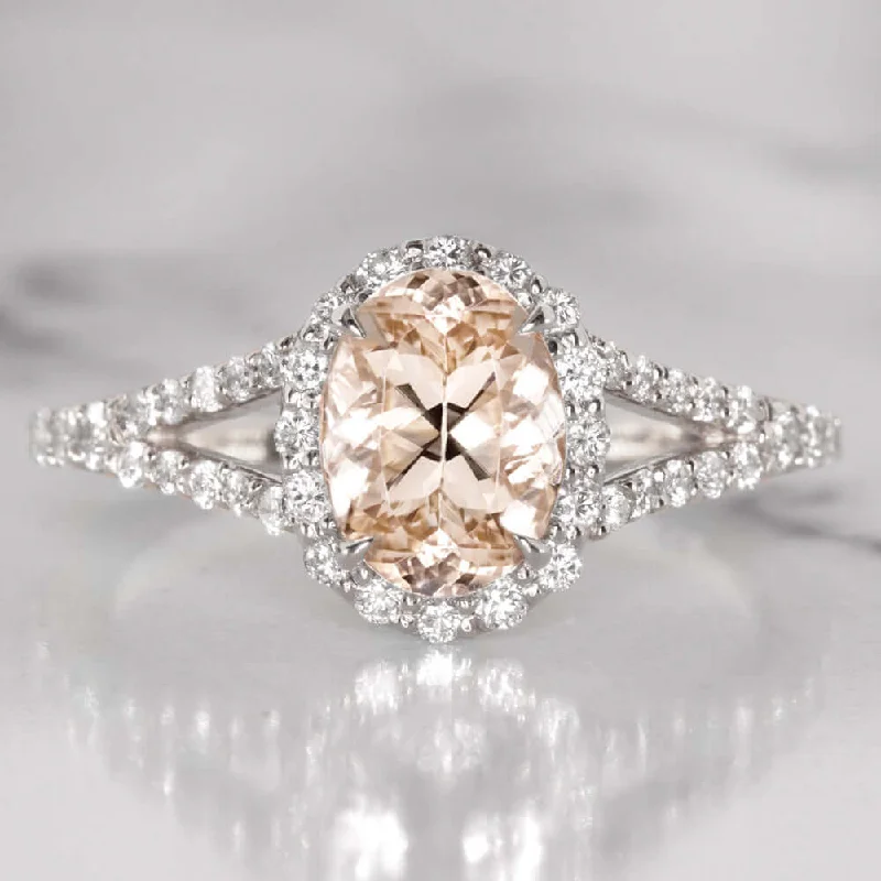 Resin Engagement Rings -1.23ct OVAL MORGANITE DIAMOND 0.42ct ENGAGEMENT RING HALO SPLIT SHANK WHITE GOLD