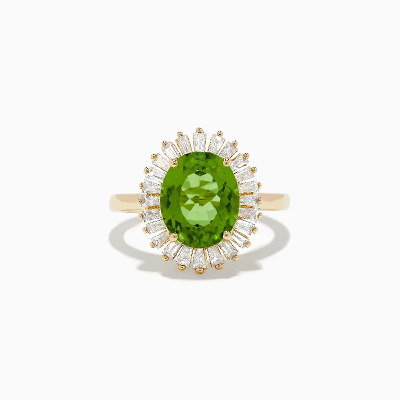 Celtic women's rings -14K Yellow Gold Peridot and Diamond Ring