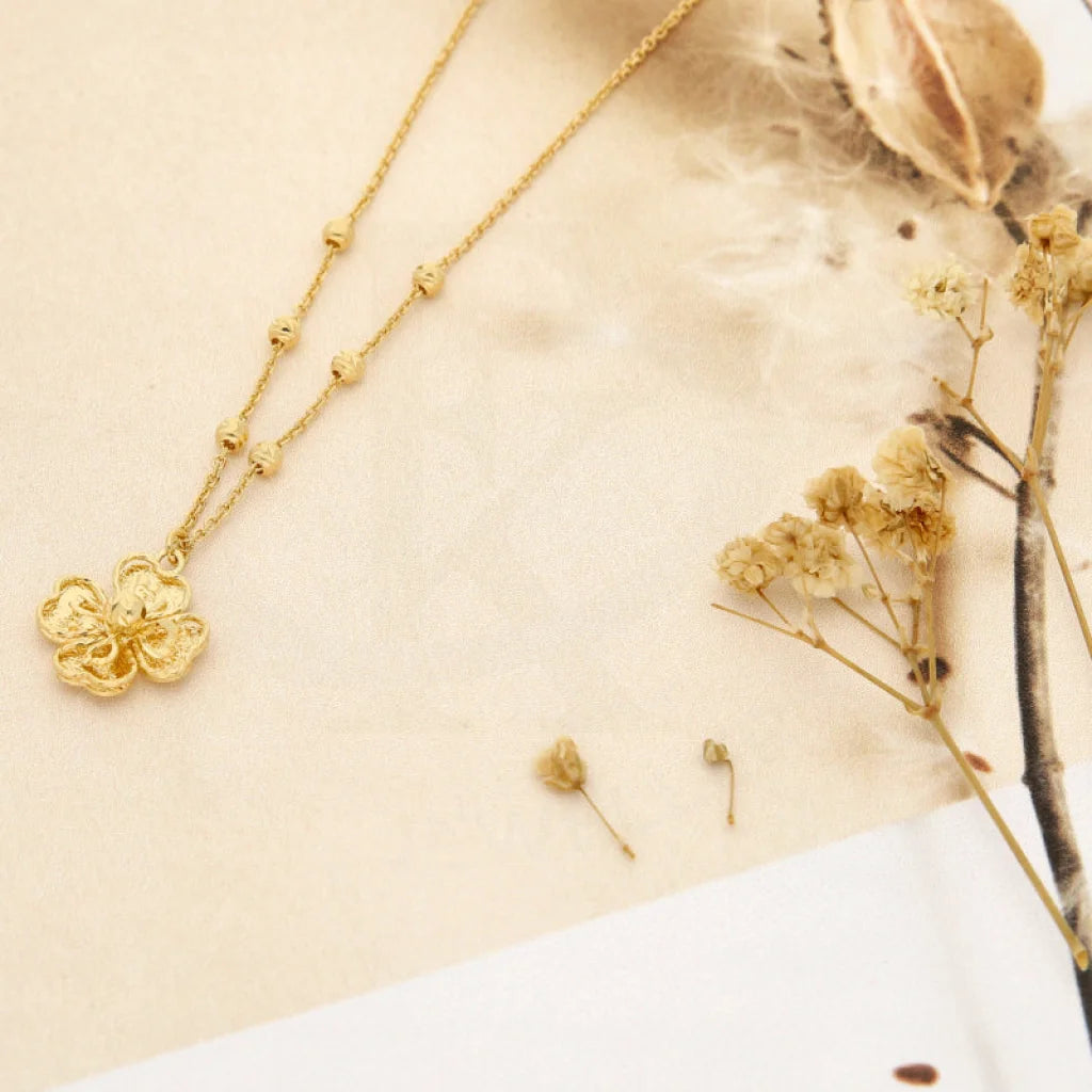 Ladies Industrial Necklaces -trendy fashion necklaces -Gold Flower Shaped Necklace 18KT - FKJNKL18K3125