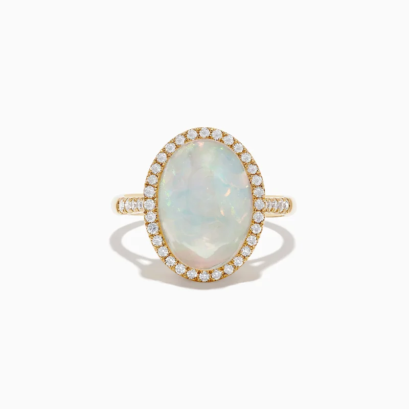 magnetic therapy women's rings -14K Yellow Gold Opal and Diamond Ring