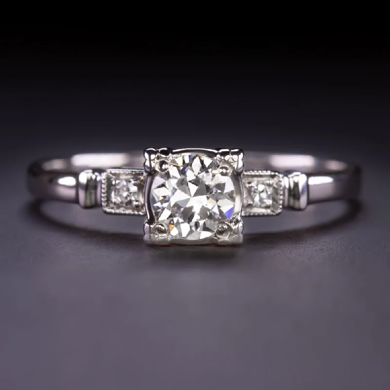 Galaxy Engagement Rings -VINTAGE DIAMOND ENGAGEMENT RING 1/2ct OLD EUROPEAN CUT PLATINUM CLASSIC ESTATE