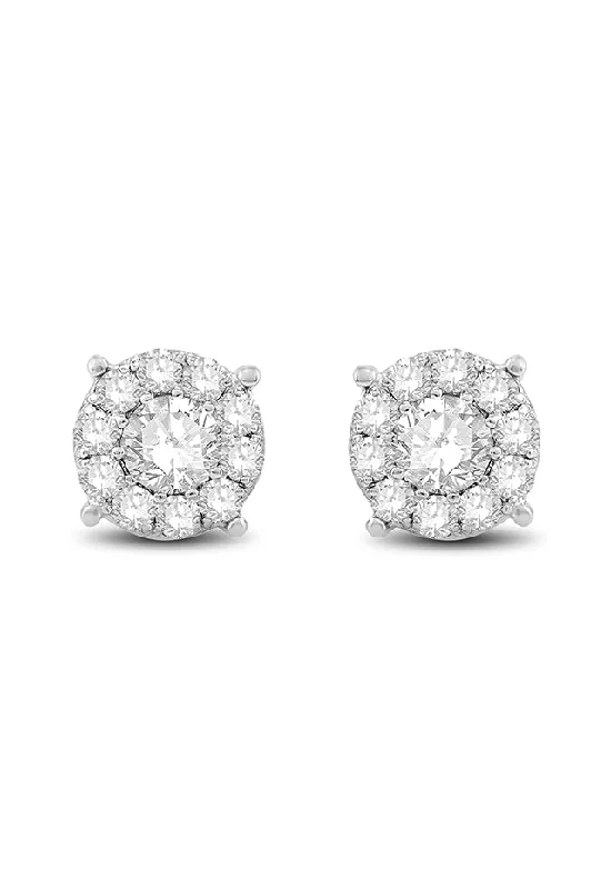 Ladies Winter Earrings -Bouquet 14K White Gold Diamond Cluster Stud Earrings, 1.96 TCW