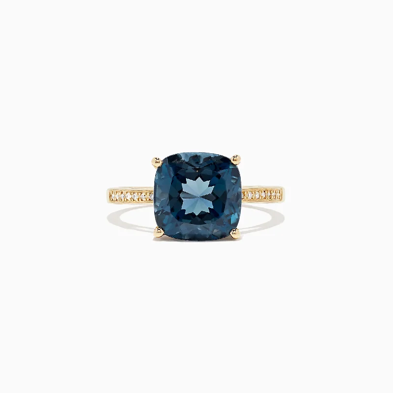 casual women's rings -Ocean Bleu 14K Yellow Gold London Blue Topaz & Diamond Ring, 4.54 TCW