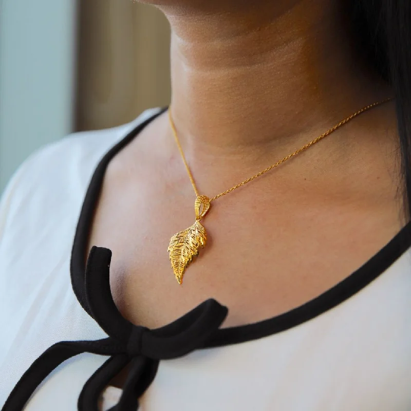 Ladies Gemstone Necklaces -handmade gemstone necklaces -Gold Necklace (Chain With Leaf Shaped Pendant) 21KT - FKJNKL21KM9934