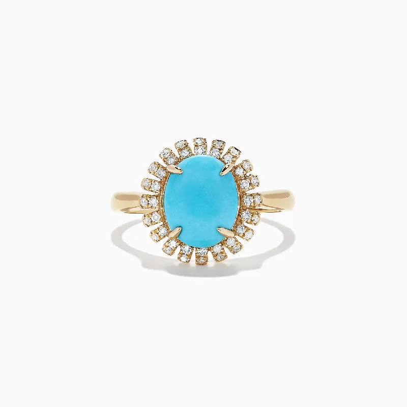 channel set women's rings -14K Yellow Gold Turquoise and Diamond Ring, 2.03 TCW