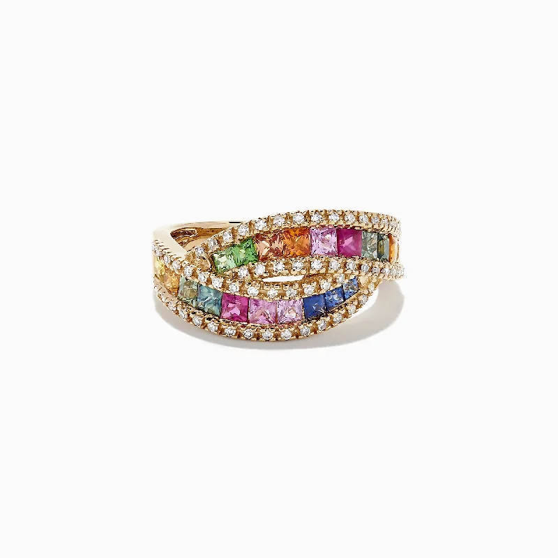 interlocking women's rings -Watercolors 14K Yellow Gold Multi Sapphire and Diamond Ring, 1.95 TCW