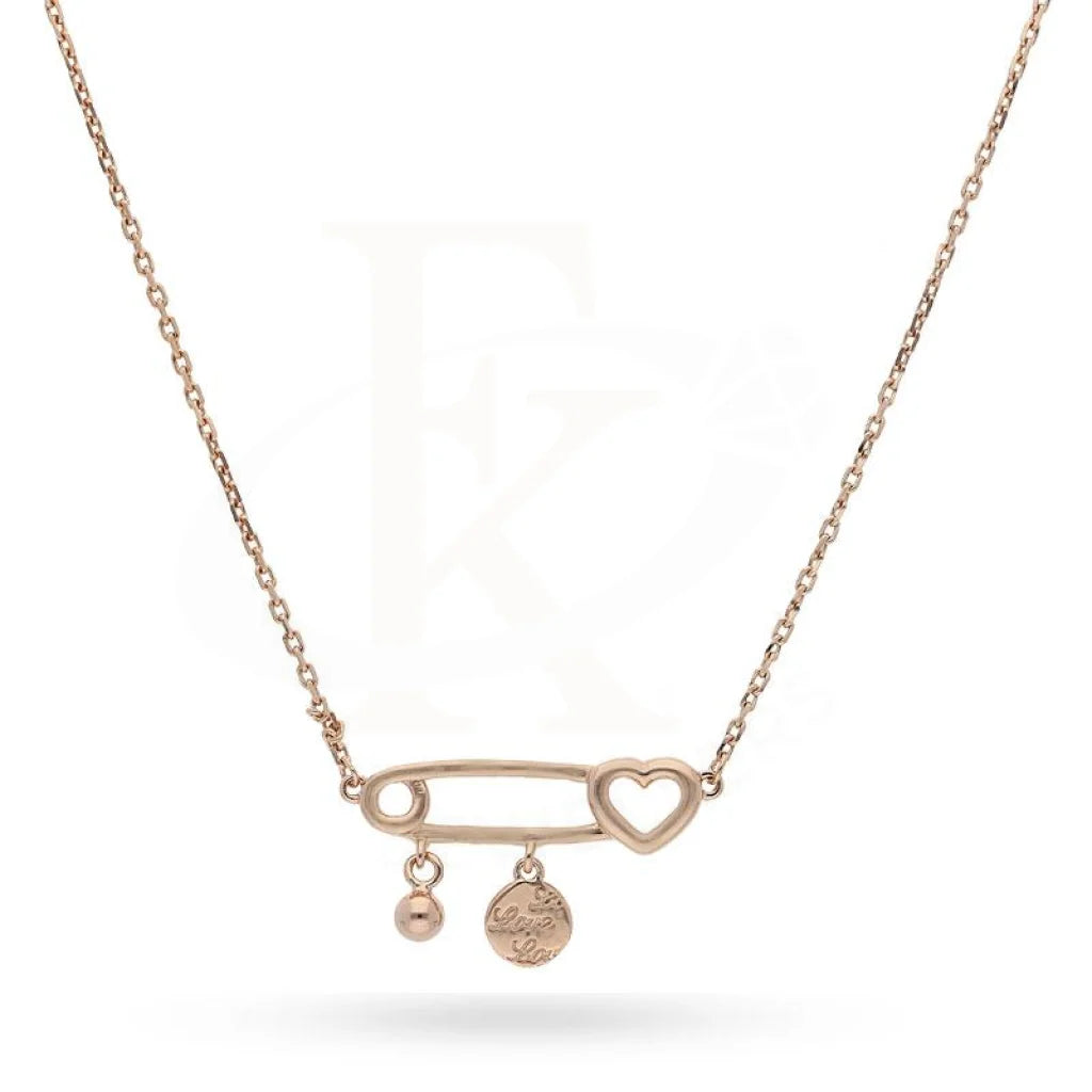 Ladies Harmony Necklaces -antique necklaces for women -Sterling Silver 925 Rose Gold Plated Paper Clip with Heart and Hanging Ball Necklace - FKJNKLSL2196