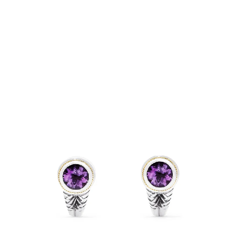 Ladies Sapphire Earrings -925 Sterling Silver & 18K Yellow Gold Amethyst Earrings, 3.33 TCW