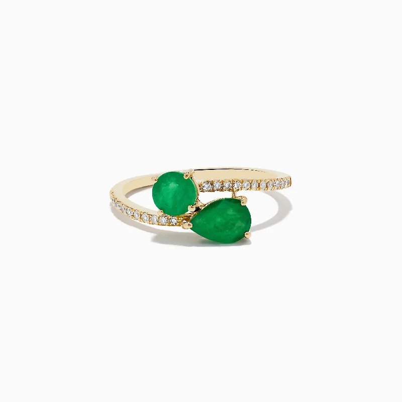 gold-plated women's rings -Brasilica 14K Yellow Gold Emerald and Diamond Ring