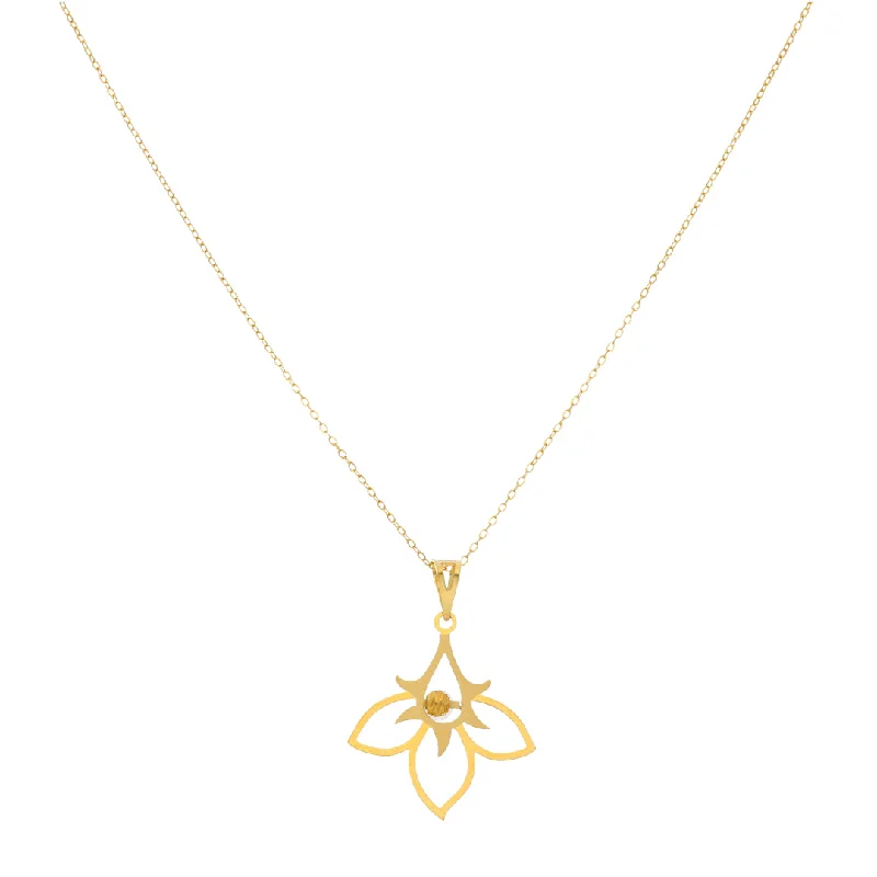 Ladies Thick Necklaces -engraved necklaces for women -Gold Necklace (Chain With Hollow Flower Shaped Pendant) 21KT - FKJNKL21KM9823