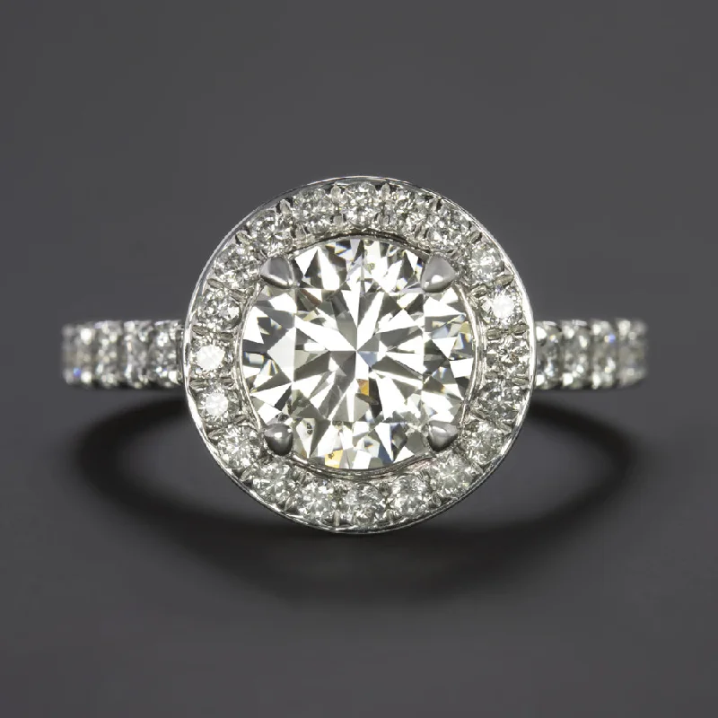 Curved Engagement Rings -2 CARAT DIAMOND ENGAGEMENT RING CERTIFIED VERY GOOD ROUND CUT HALO PLATINUM