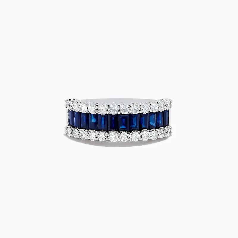 non-tarnish women's rings -Royale Bleu 14K White Gold Blue Sapphire and Diamond Ring