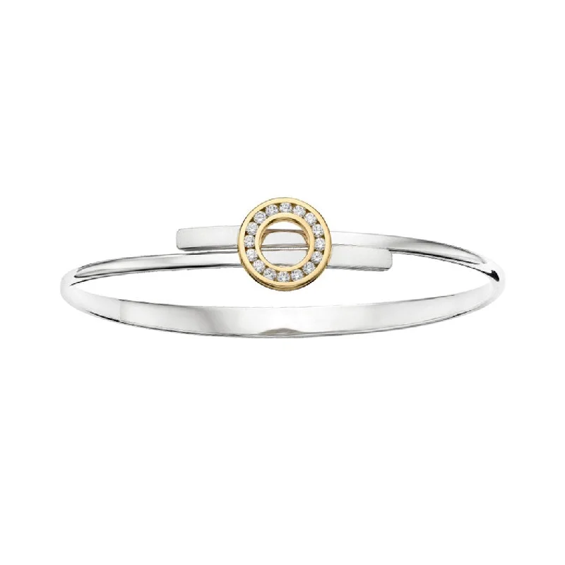 Ladies Bracelets Minimalist Design-Diamond Open Circle Sterling Silver & Gold Bangle Bracelet