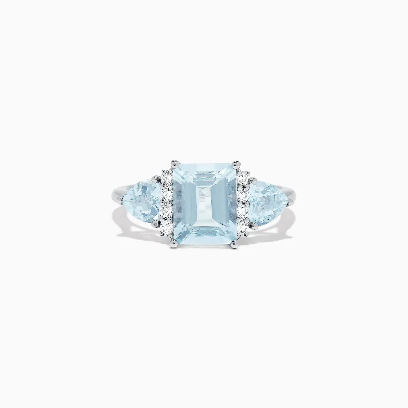 handcrafted gemstone women's rings -Aquarius 14K White Gold Aquamarine and Diamond Ring, 3.30 TCW