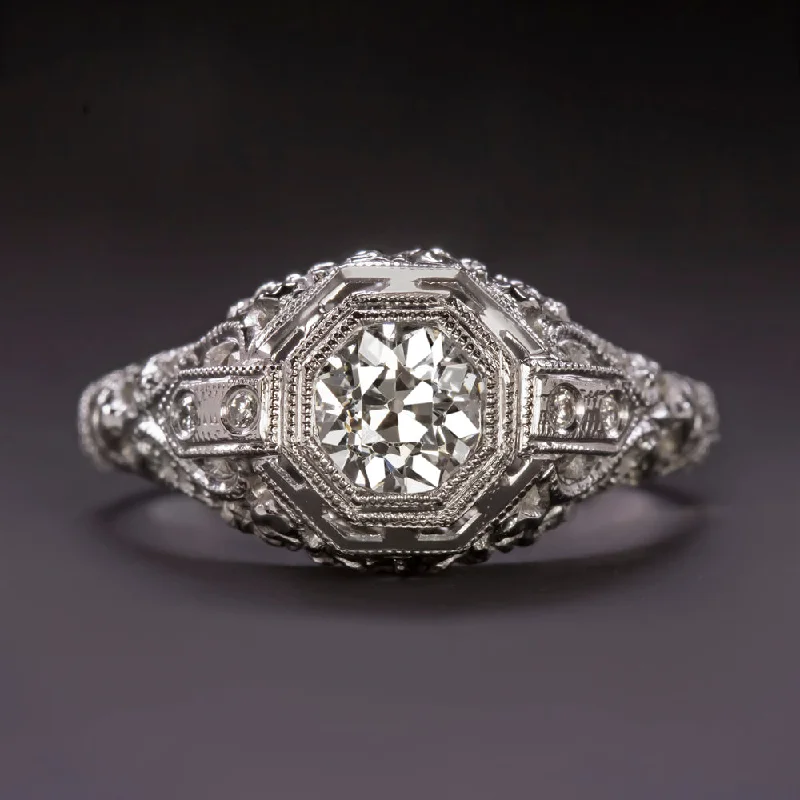 Flexible Engagement Rings -VINTAGE G-H VS1 DIAMOND ENGAGEMENT RING 18k WHITE GOLD FILIGREE ART DECO 1920