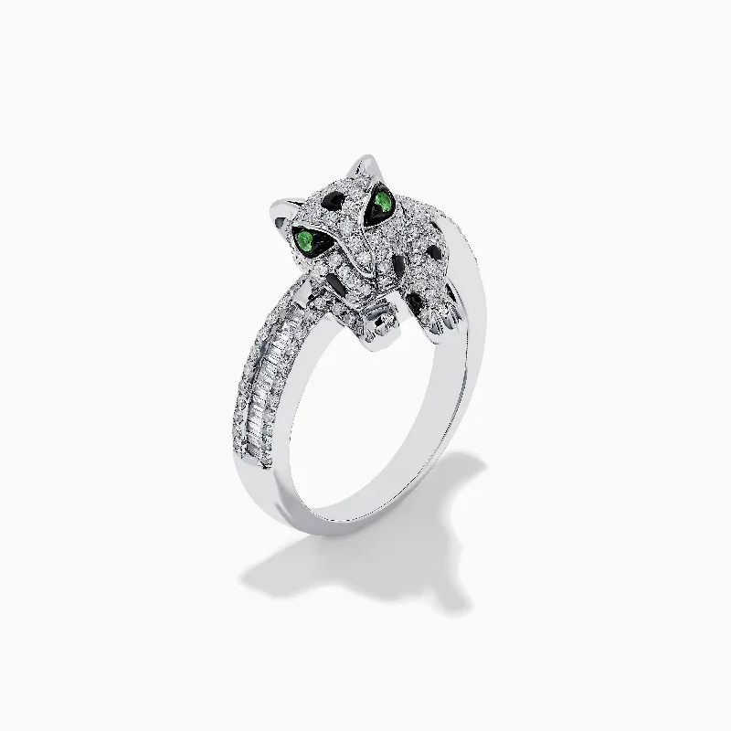 rose gold women's rings -Signature 14K White Gold Diamond and Tsavorite Panther Ring