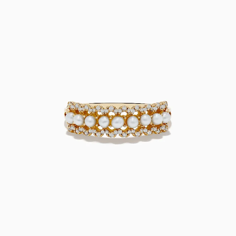 black diamond women's rings -14K Yellow Gold Pearl and Diamond Ring