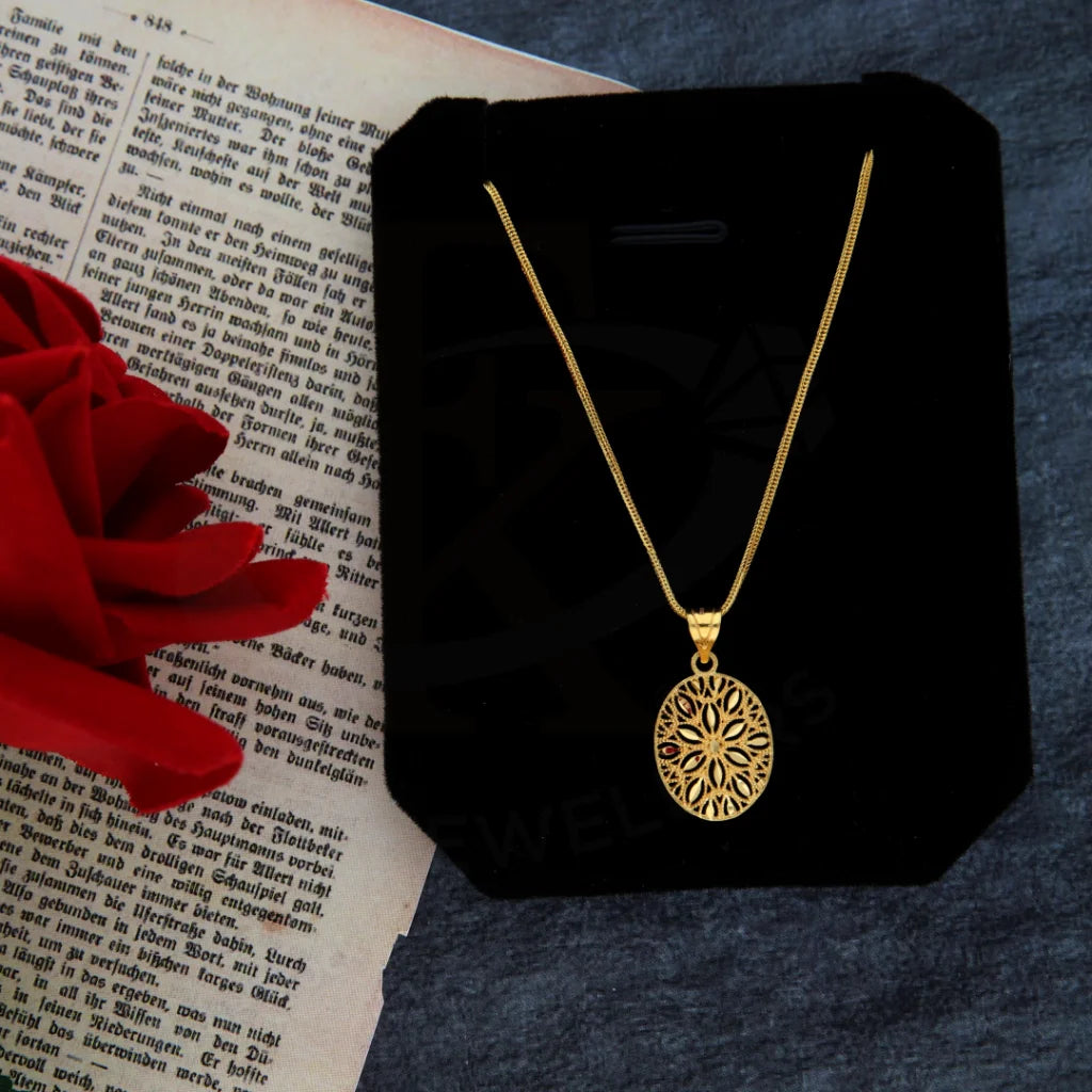 Ladies Red Necklaces -classic chain necklaces -Gold Necklace (Chain with Oval Shaped Pendant) 21KT - FKJNKL21KM8386