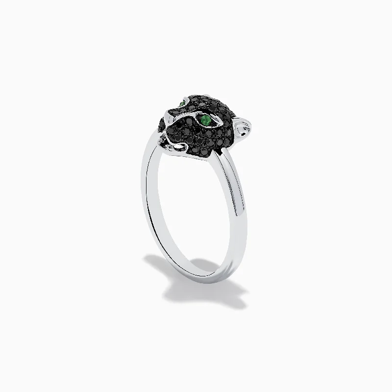 marquise-cut women's rings -Signature 14K White Gold Black Diamond Panther Ring